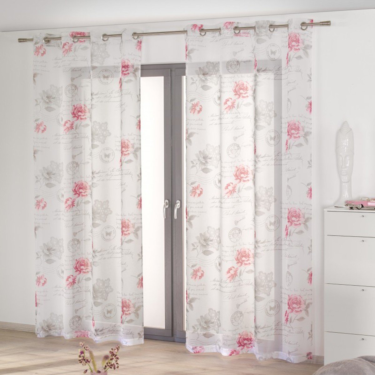 36282 oesenschal Fertiggardine Romantic Rose weiss