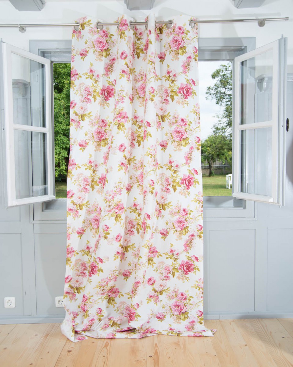 Vorhang Gardine Ösenschal Rosen Weiß Rose 245cm Oder
